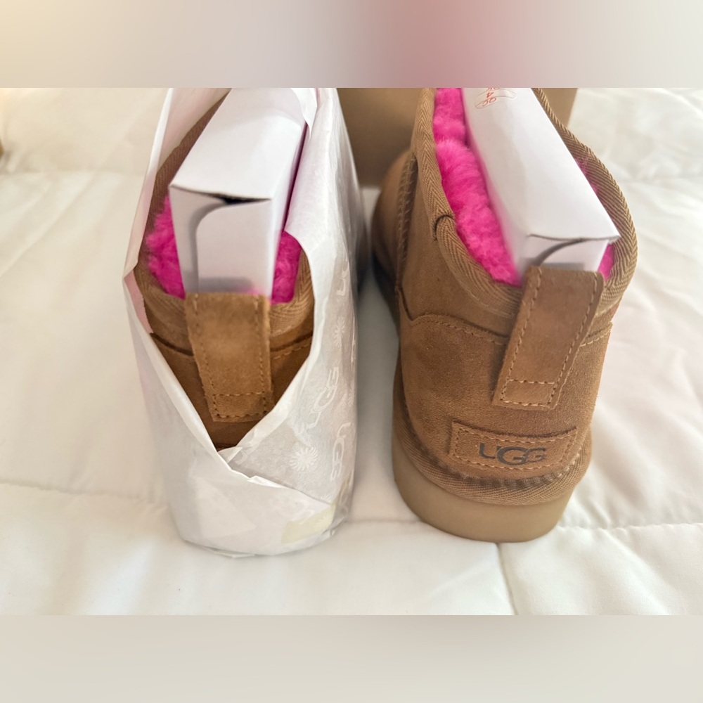 NIB UGG Classic Ultra Mini Chopd Boots - Chestnut Pink - Picture 3 of 8
